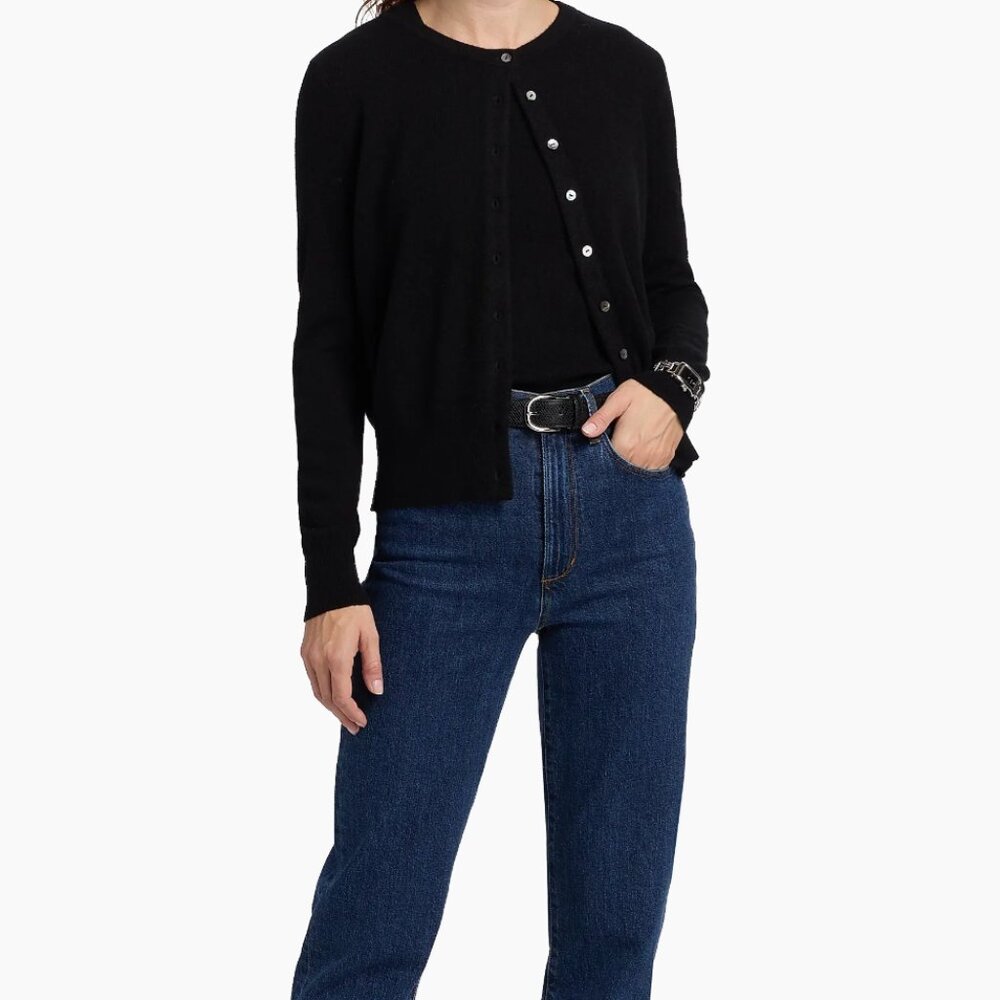 Soft & Lightweight 100% Wool Button Cardigan in Black with H Logo in White Sz M